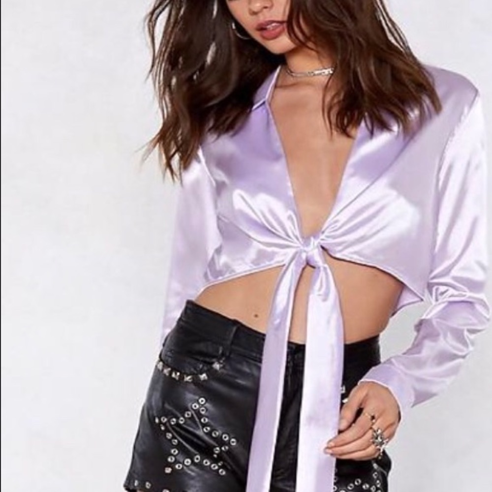 Nasty Gal Lilac Silk Tie crop top💜